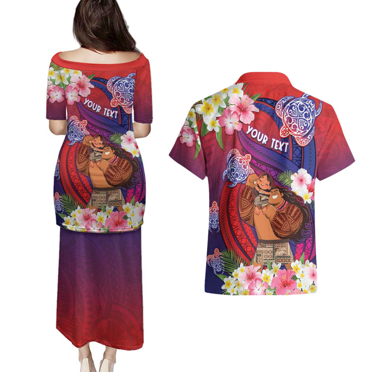 Personalised Samoa Father's Day Couples Matching Puletasi and Hawaiian Shirt Happy Father And Child