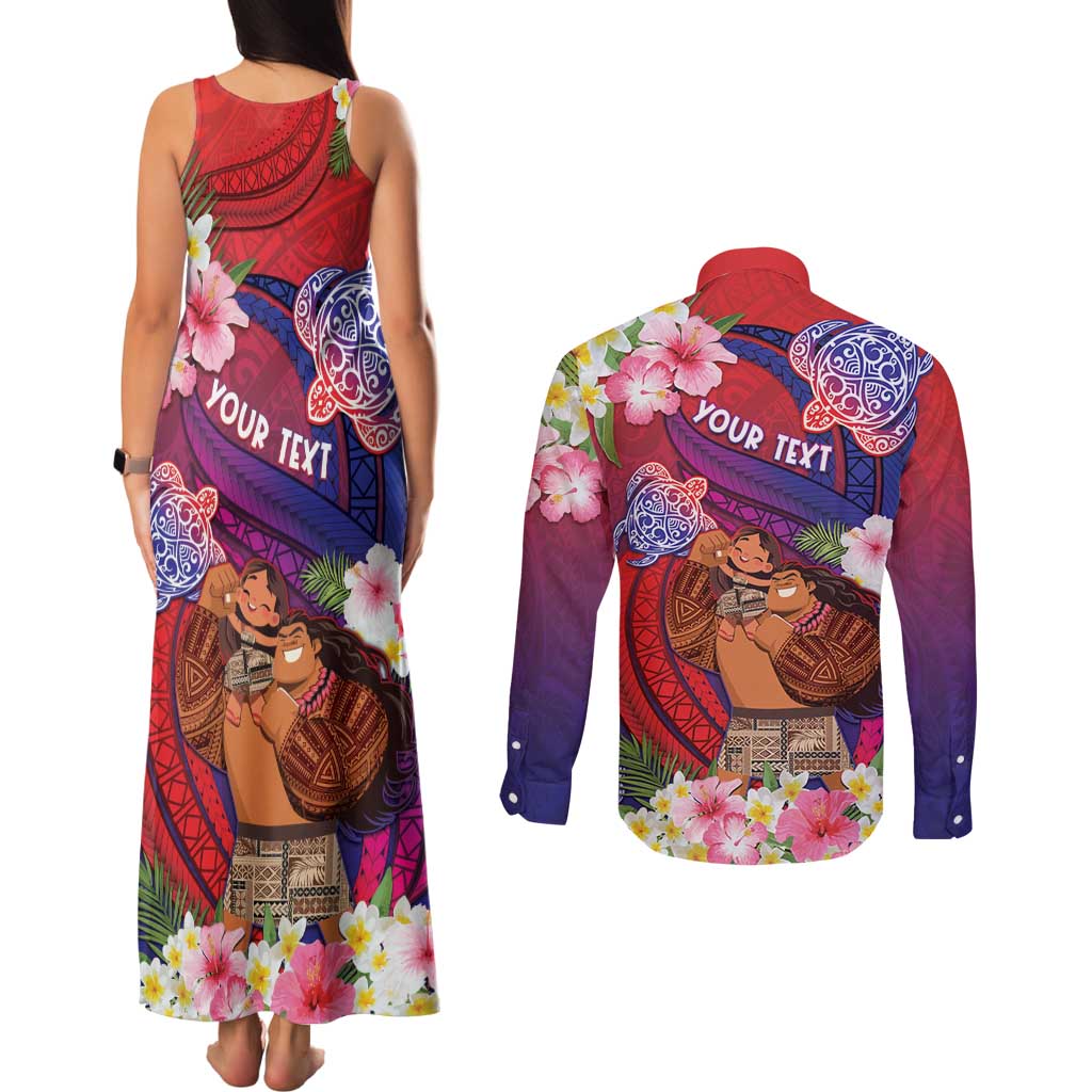 Personalised Samoa Father's Day Couples Matching Tank Maxi Dress and Long Sleeve Button Shirt Happy Father And Child