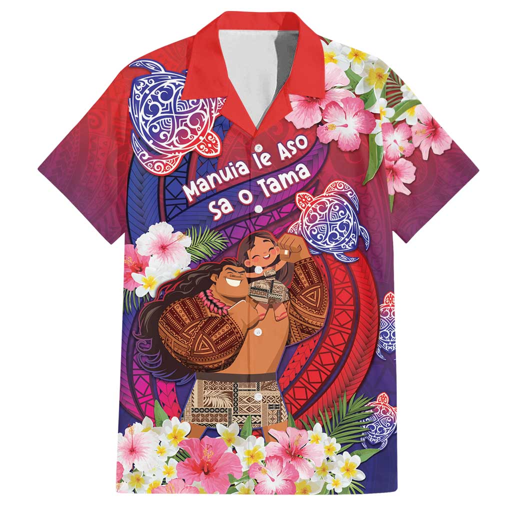 Personalised Samoa Father's Day Family Matching Long Sleeve Bodycon Dress and Hawaiian Shirt Happy Father And Child DT04 Dad's Shirt - Short Sleeve Red - Polynesian Pride