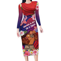 Personalised Samoa Father's Day Family Matching Long Sleeve Bodycon Dress and Hawaiian Shirt Happy Father And Child DT04 Mom's Dress Red - Polynesian Pride