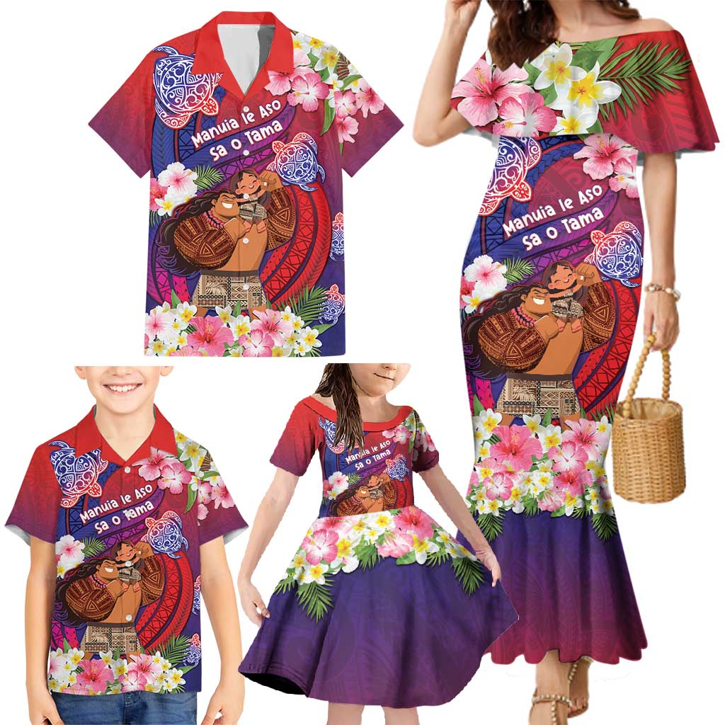 Personalised Samoa Father's Day Family Matching Mermaid Dress and Hawaiian Shirt Happy Father And Child