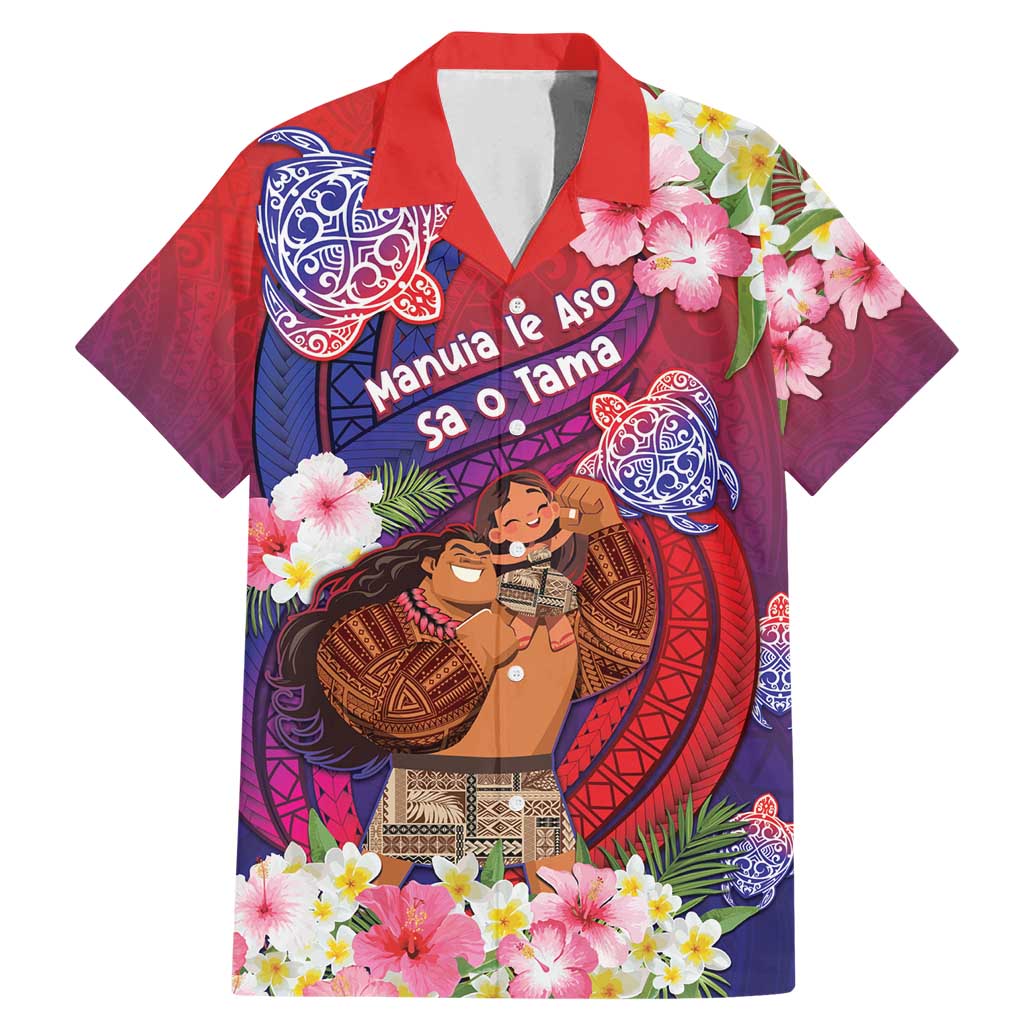 Personalised Samoa Father's Day Family Matching Mermaid Dress and Hawaiian Shirt Happy Father And Child DT04 Dad's Shirt - Short Sleeve Red - Polynesian Pride