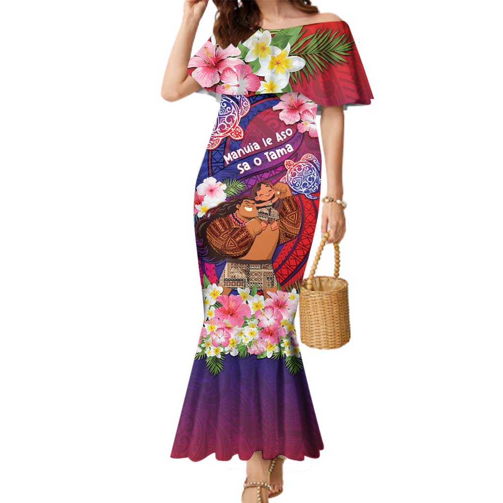 Personalised Samoa Father's Day Family Matching Mermaid Dress and Hawaiian Shirt Happy Father And Child DT04 Mom's Dress Red - Polynesian Pride
