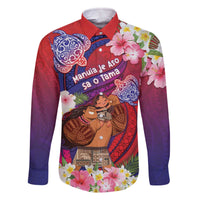 Personalised Samoa Father's Day Family Matching Off The Shoulder Long Sleeve Dress and Hawaiian Shirt Happy Father And Child DT04 Dad's Shirt - Long Sleeve Red - Polynesian Pride