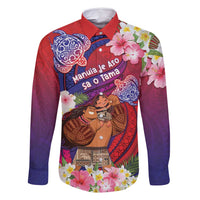 Personalised Samoa Father's Day Family Matching Off Shoulder Short Dress and Hawaiian Shirt Happy Father And Child DT04 Dad's Shirt - Long Sleeve Red - Polynesian Pride