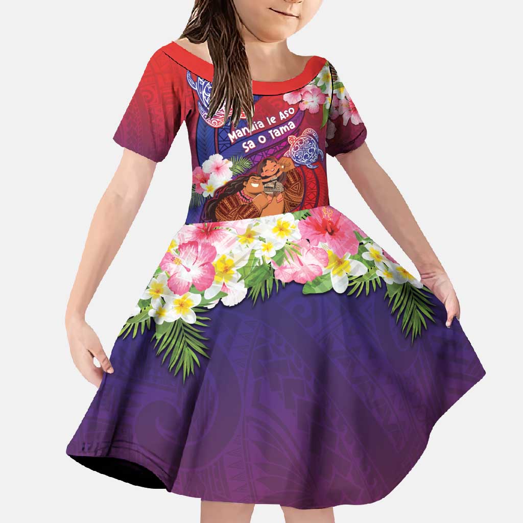 Personalised Samoa Father's Day Family Matching Short Sleeve Bodycon Dress and Hawaiian Shirt Happy Father And Child DT04 Daughter's Dress Red - Polynesian Pride