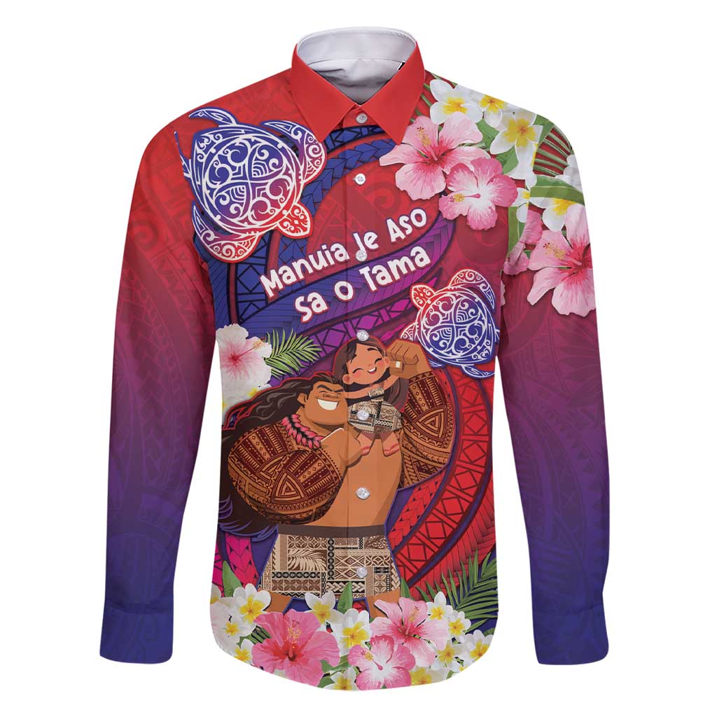 Personalised Samoa Father's Day Family Matching Short Sleeve Bodycon Dress and Hawaiian Shirt Happy Father And Child DT04 Dad's Shirt - Long Sleeve Red - Polynesian Pride