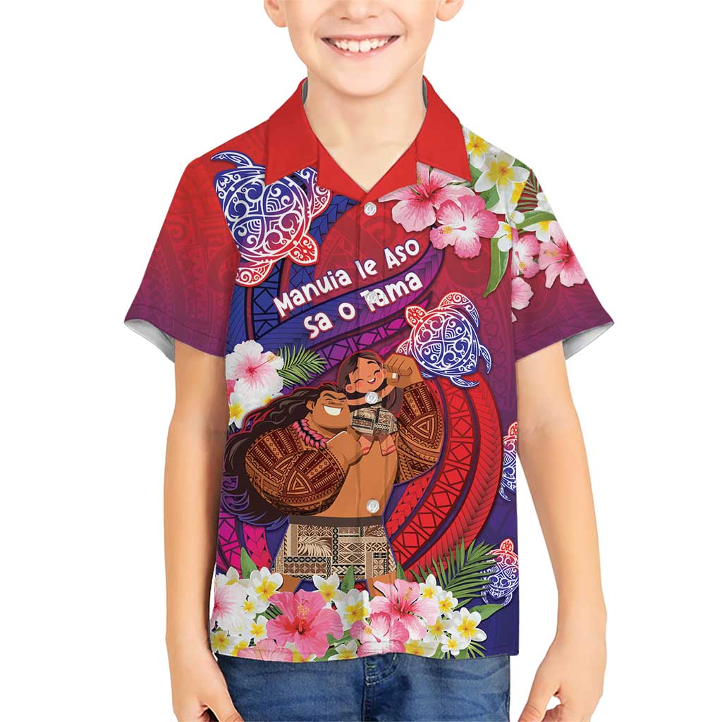 Personalised Samoa Father's Day Family Matching Short Sleeve Bodycon Dress and Hawaiian Shirt Happy Father And Child DT04 Son's Shirt Red - Polynesian Pride
