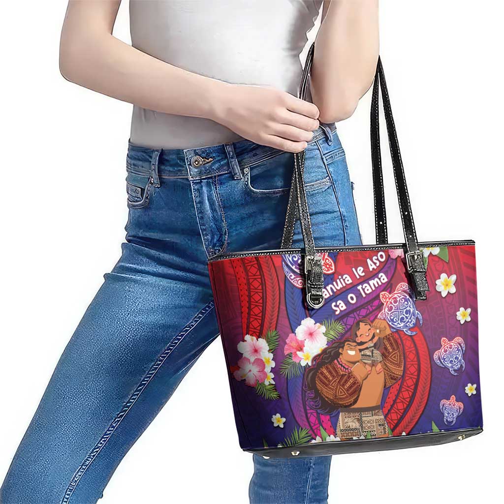 Samoa Father's Day Leather Tote Bag Happy Father And Child