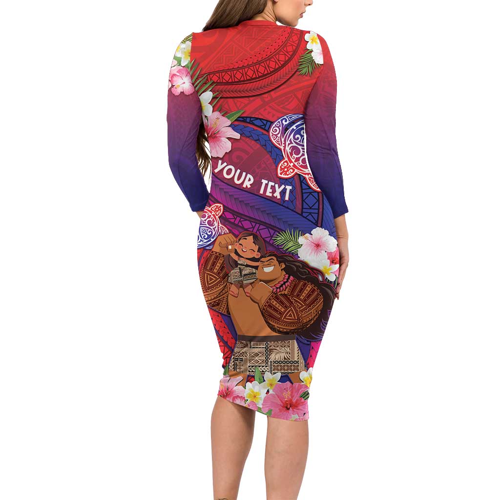 Personalised Samoa Father's Day Long Sleeve Bodycon Dress Happy Father And Child