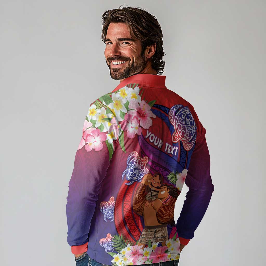 Personalised Samoa Father's Day Long Sleeve Polo Shirt Happy Father And Child