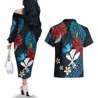 Hawaii Butterfly Couples Matching Off The Shoulder Long Sleeve Dress and Hawaiian Shirt Kanaka Maoli Mix Hibiscus DT04 - Polynesian Pride
