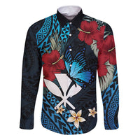 Hawaii Butterfly Family Matching Long Sleeve Bodycon Dress and Hawaiian Shirt Kanaka Maoli Mix Hibiscus DT04 Dad's Shirt - Long Sleeve Black - Polynesian Pride