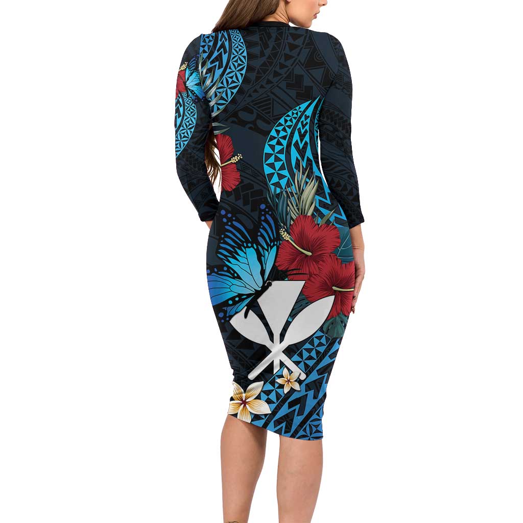 Hawaii Butterfly Family Matching Long Sleeve Bodycon Dress and Hawaiian Shirt Kanaka Maoli Mix Hibiscus DT04 - Polynesian Pride