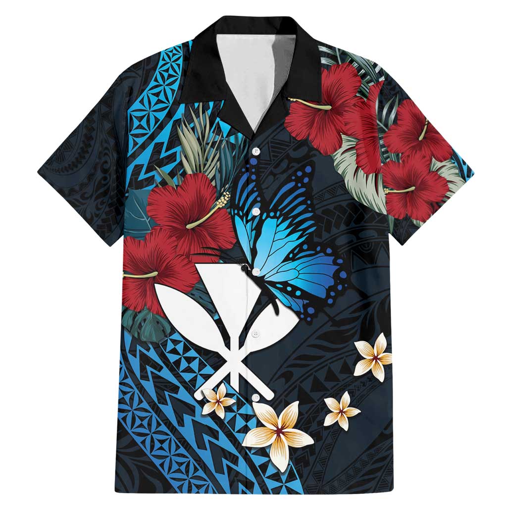 Hawaii Butterfly Family Matching Mermaid Dress and Hawaiian Shirt Kanaka Maoli Mix Hibiscus DT04 Dad's Shirt - Short Sleeve Black - Polynesian Pride