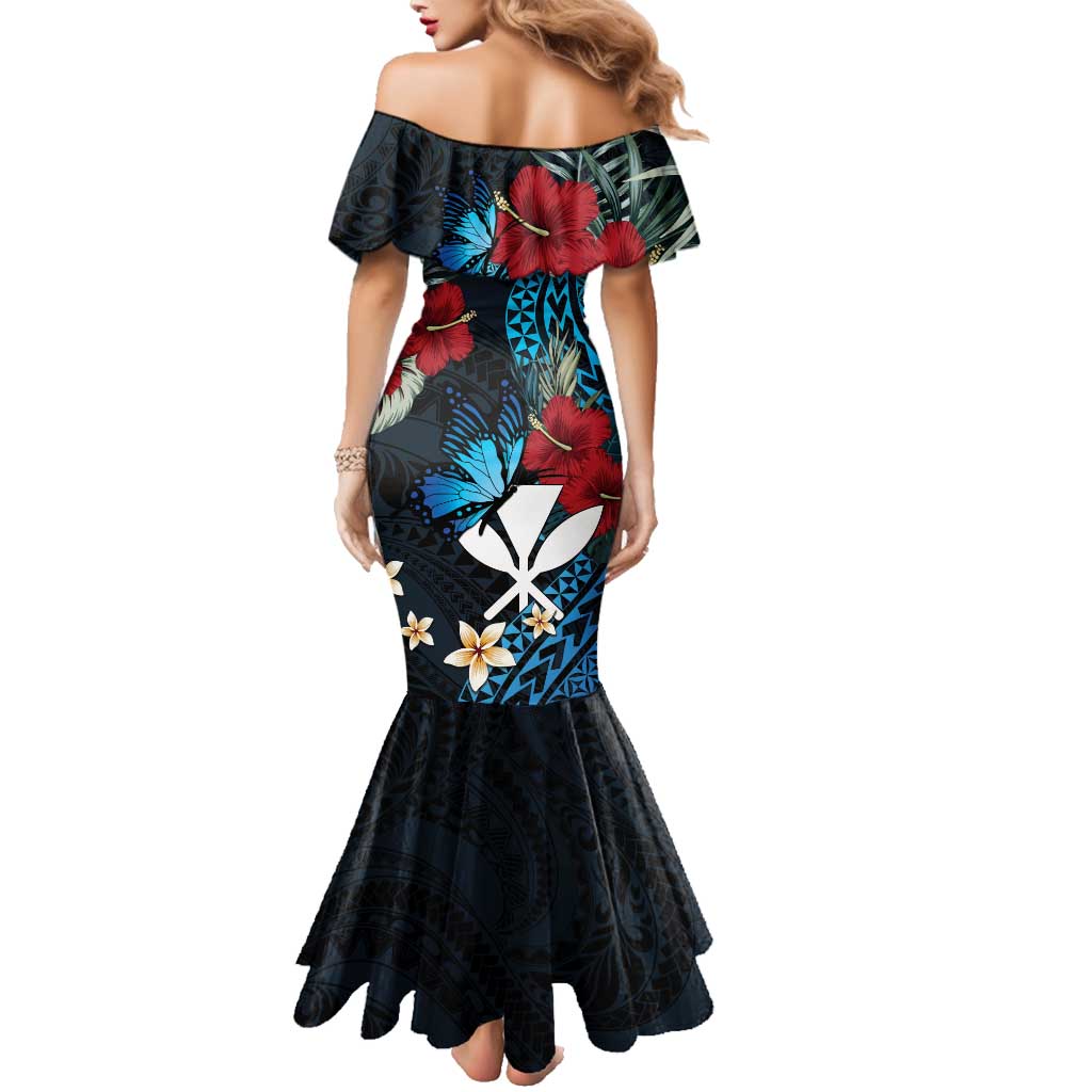 Hawaii Butterfly Family Matching Mermaid Dress and Hawaiian Shirt Kanaka Maoli Mix Hibiscus DT04 - Polynesian Pride