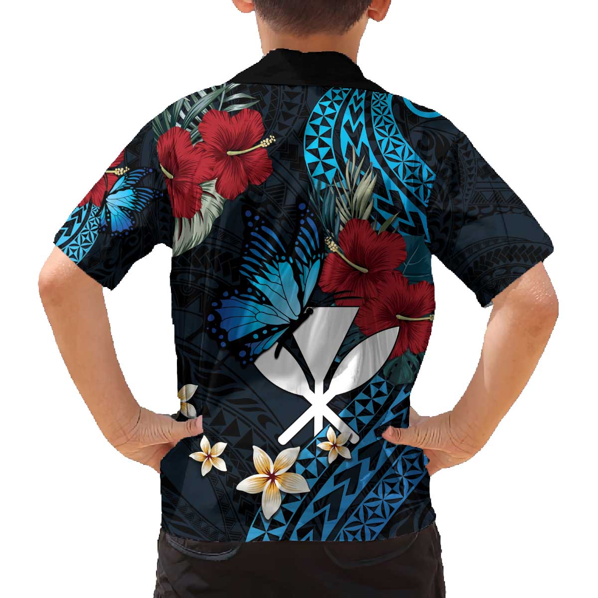 Hawaii Butterfly Family Matching Off The Shoulder Long Sleeve Dress and Hawaiian Shirt Kanaka Maoli Mix Hibiscus DT04 - Polynesian Pride