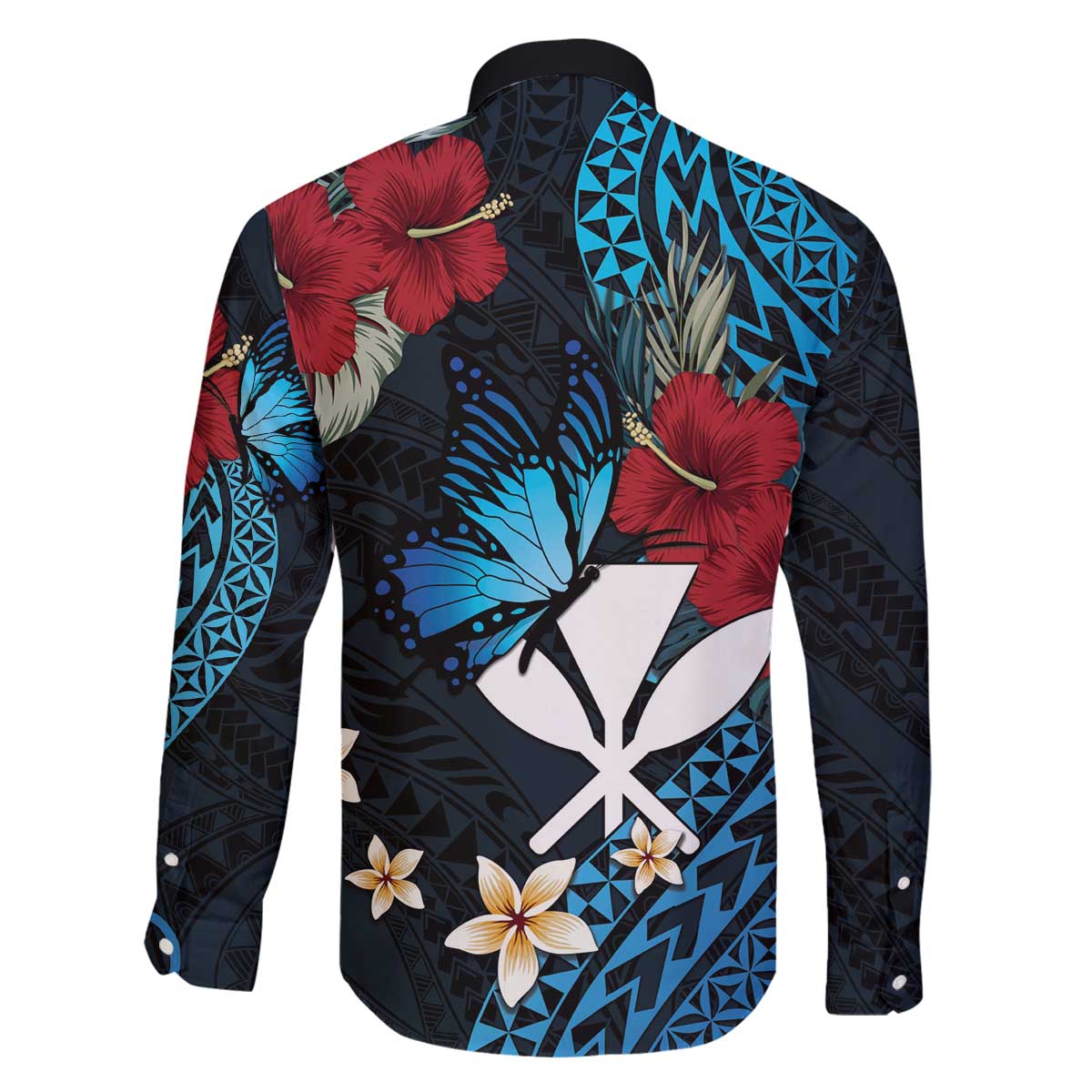 Hawaii Butterfly Family Matching Off The Shoulder Long Sleeve Dress and Hawaiian Shirt Kanaka Maoli Mix Hibiscus DT04 - Polynesian Pride