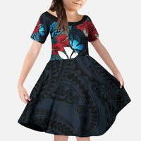 Hawaii Butterfly Family Matching Off Shoulder Maxi Dress and Hawaiian Shirt Kanaka Maoli Mix Hibiscus DT04 Daughter's Dress Black - Polynesian Pride