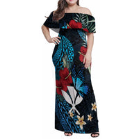 Hawaii Butterfly Family Matching Off Shoulder Maxi Dress and Hawaiian Shirt Kanaka Maoli Mix Hibiscus DT04 Mom's Dress Black - Polynesian Pride