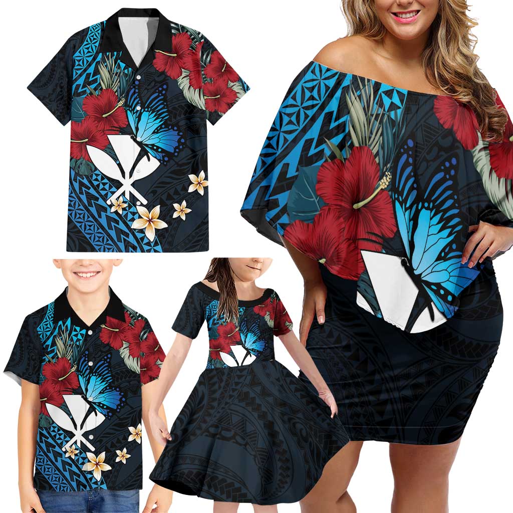 Hawaii Butterfly Family Matching Off Shoulder Short Dress and Hawaiian Shirt Kanaka Maoli Mix Hibiscus DT04 - Polynesian Pride