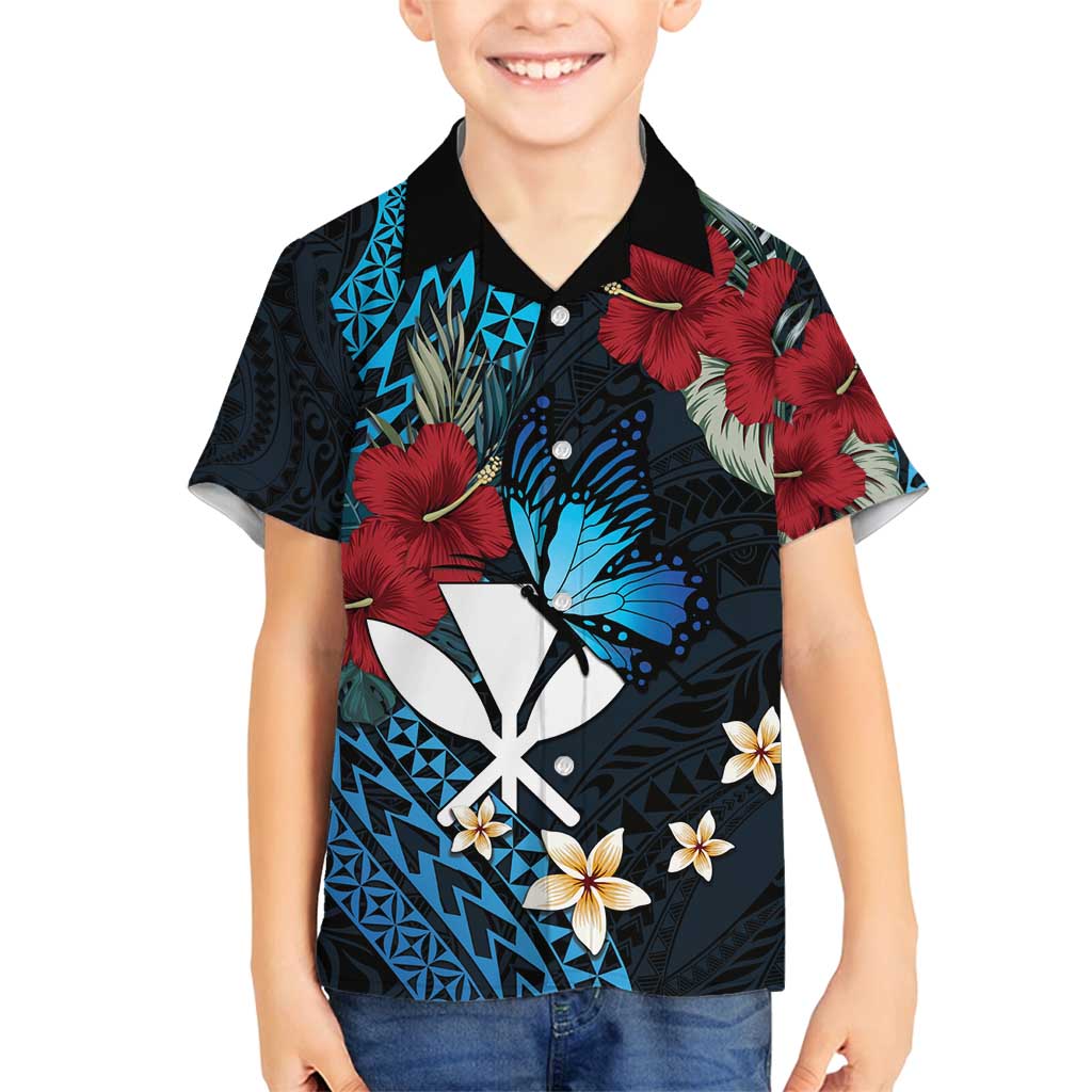 Hawaii Butterfly Family Matching Off Shoulder Short Dress and Hawaiian Shirt Kanaka Maoli Mix Hibiscus DT04 Son's Shirt Black - Polynesian Pride