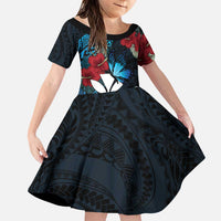 Hawaii Butterfly Family Matching Puletasi and Hawaiian Shirt Kanaka Maoli Mix Hibiscus DT04 Daughter's Dress Black - Polynesian Pride