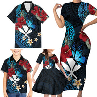 Hawaii Butterfly Family Matching Short Sleeve Bodycon Dress and Hawaiian Shirt Kanaka Maoli Mix Hibiscus DT04 - Polynesian Pride