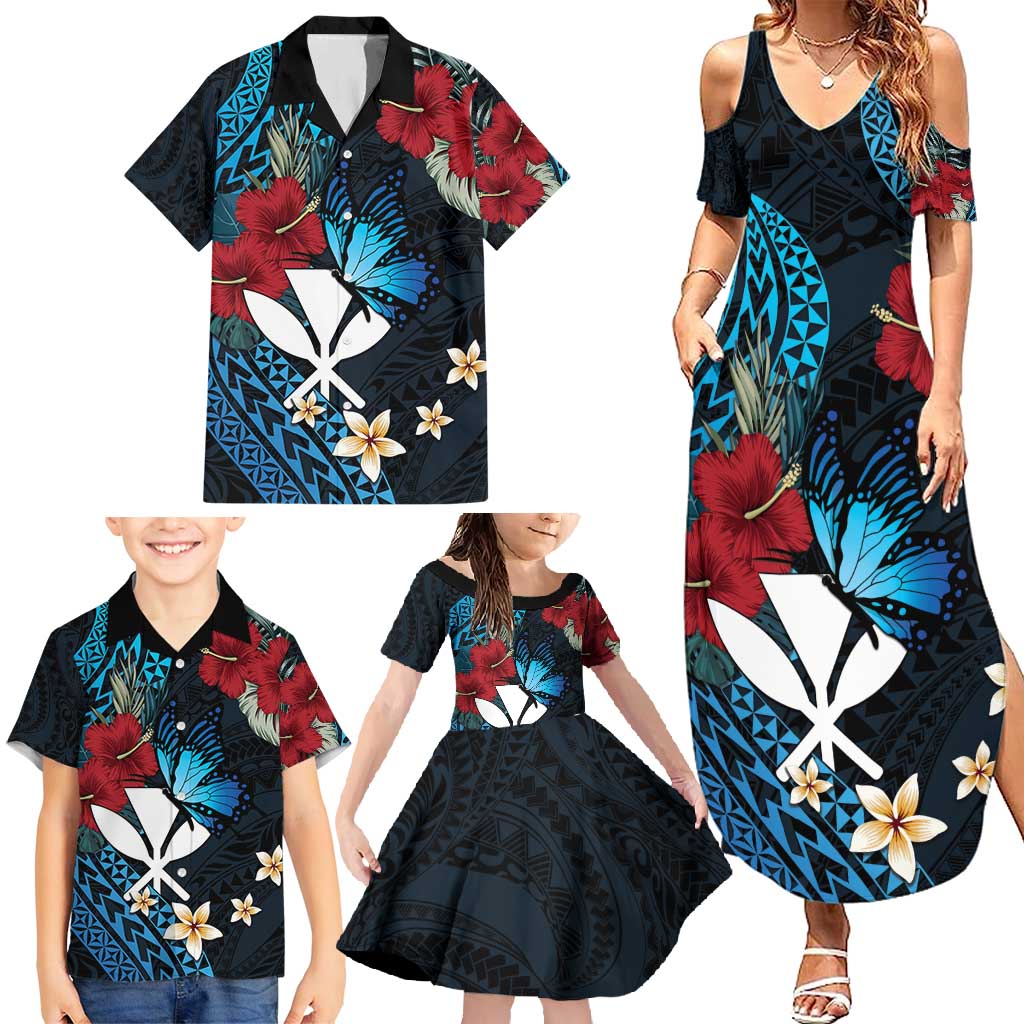 Hawaii Butterfly Family Matching Summer Maxi Dress and Hawaiian Shirt Kanaka Maoli Mix Hibiscus DT04 - Polynesian Pride