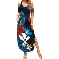 Hawaii Butterfly Family Matching Summer Maxi Dress and Hawaiian Shirt Kanaka Maoli Mix Hibiscus DT04 Mom's Dress Black - Polynesian Pride