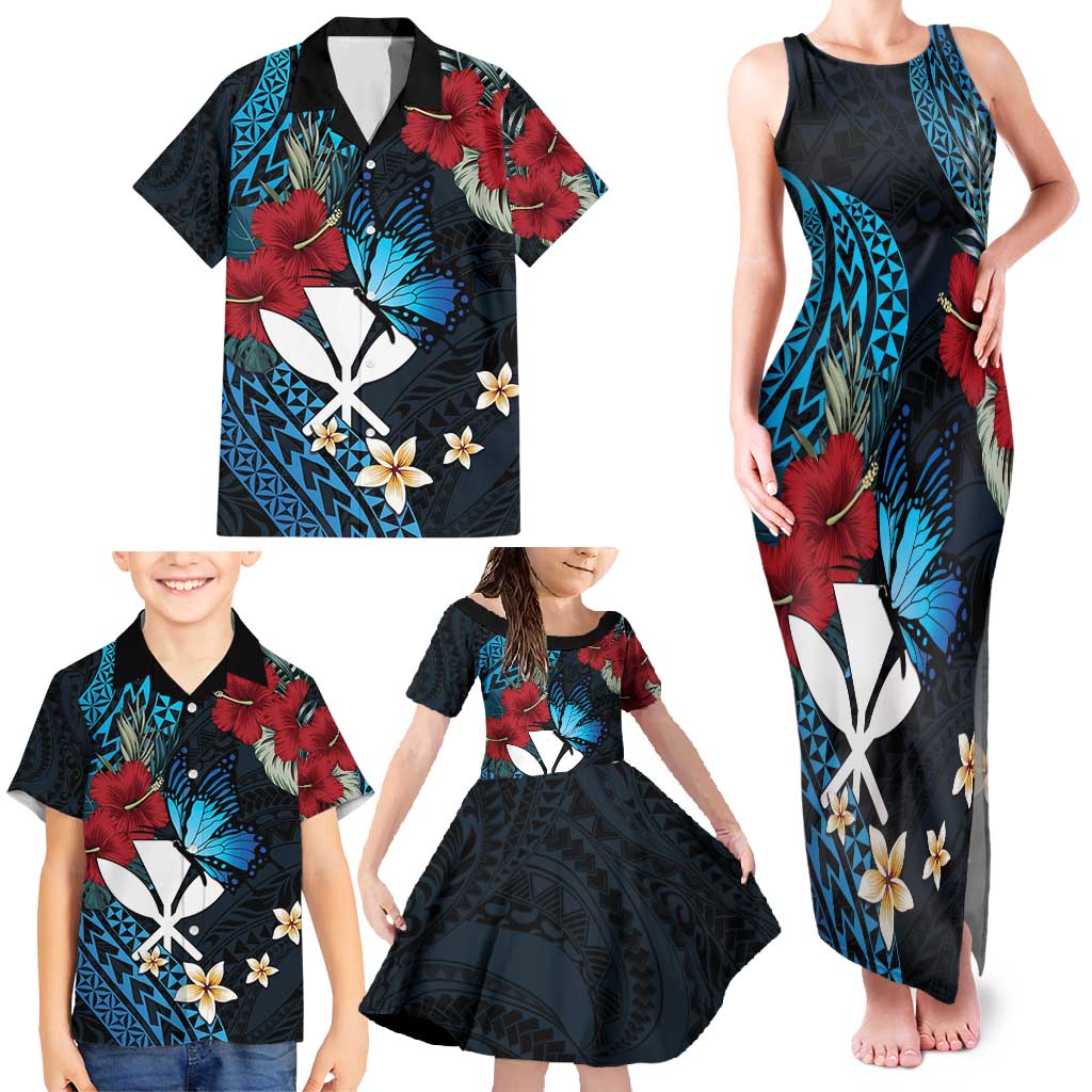Hawaii Butterfly Family Matching Tank Maxi Dress and Hawaiian Shirt Kanaka Maoli Mix Hibiscus DT04 - Polynesian Pride