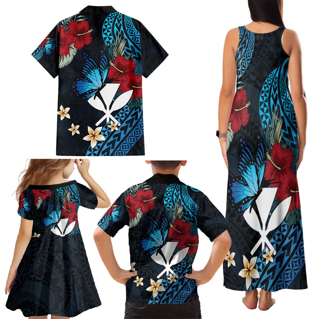 Hawaii Butterfly Family Matching Tank Maxi Dress and Hawaiian Shirt Kanaka Maoli Mix Hibiscus DT04 - Polynesian Pride