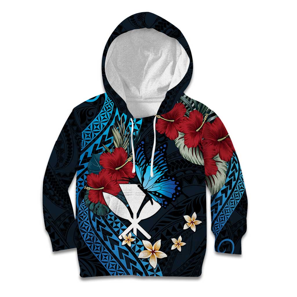 Hawaii Butterfly Kid Hoodie Kanaka Maoli Mix Hibiscus DT04 Hoodie Black - Polynesian Pride