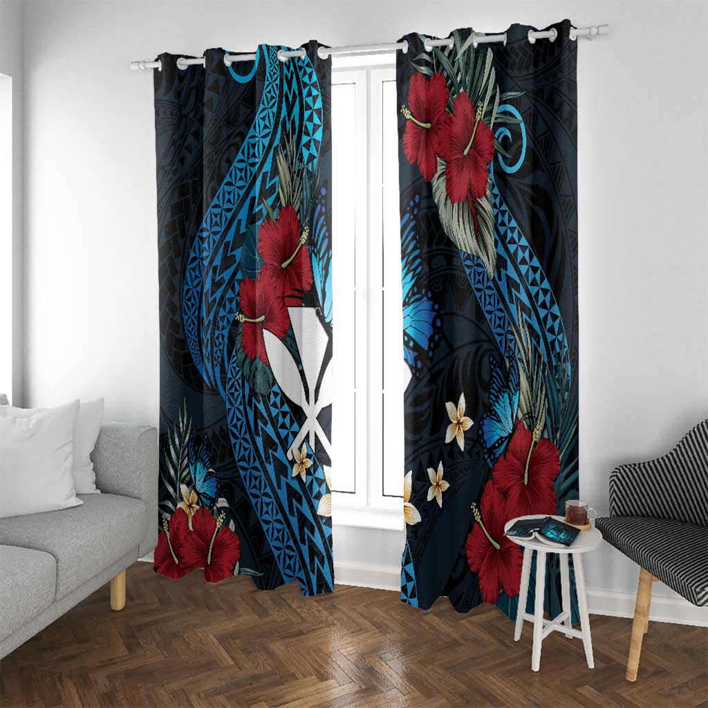 Hawaii Butterfly Window Curtain Kanaka Maoli Mix Hibiscus DT04 With Grommets Black - Polynesian Pride