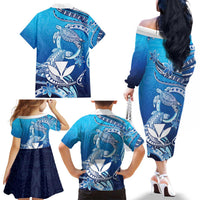 Hawaii Family Matching Off The Shoulder Long Sleeve Dress and Hawaiian Shirt Turtle With Hammerhead Shark Oceanic DT04 - Polynesian Pride