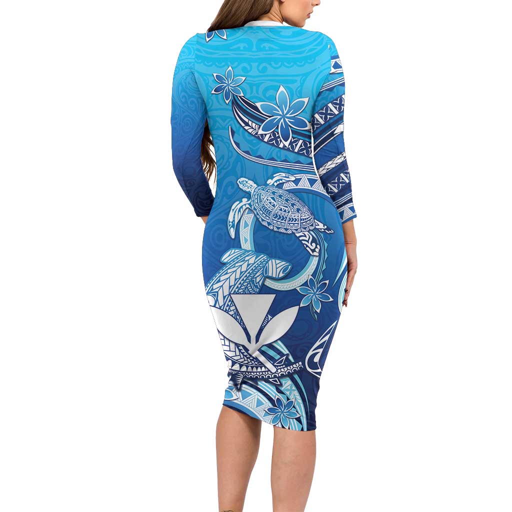 Hawaii Long Sleeve Bodycon Dress Turtle With Hammerhead Shark Oceanic