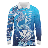 Hawaii Long Sleeve Polo Shirt Turtle With Hammerhead Shark Oceanic