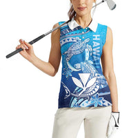 Hawaii Women Sleeveless Polo Shirt Turtle With Hammerhead Shark Oceanic