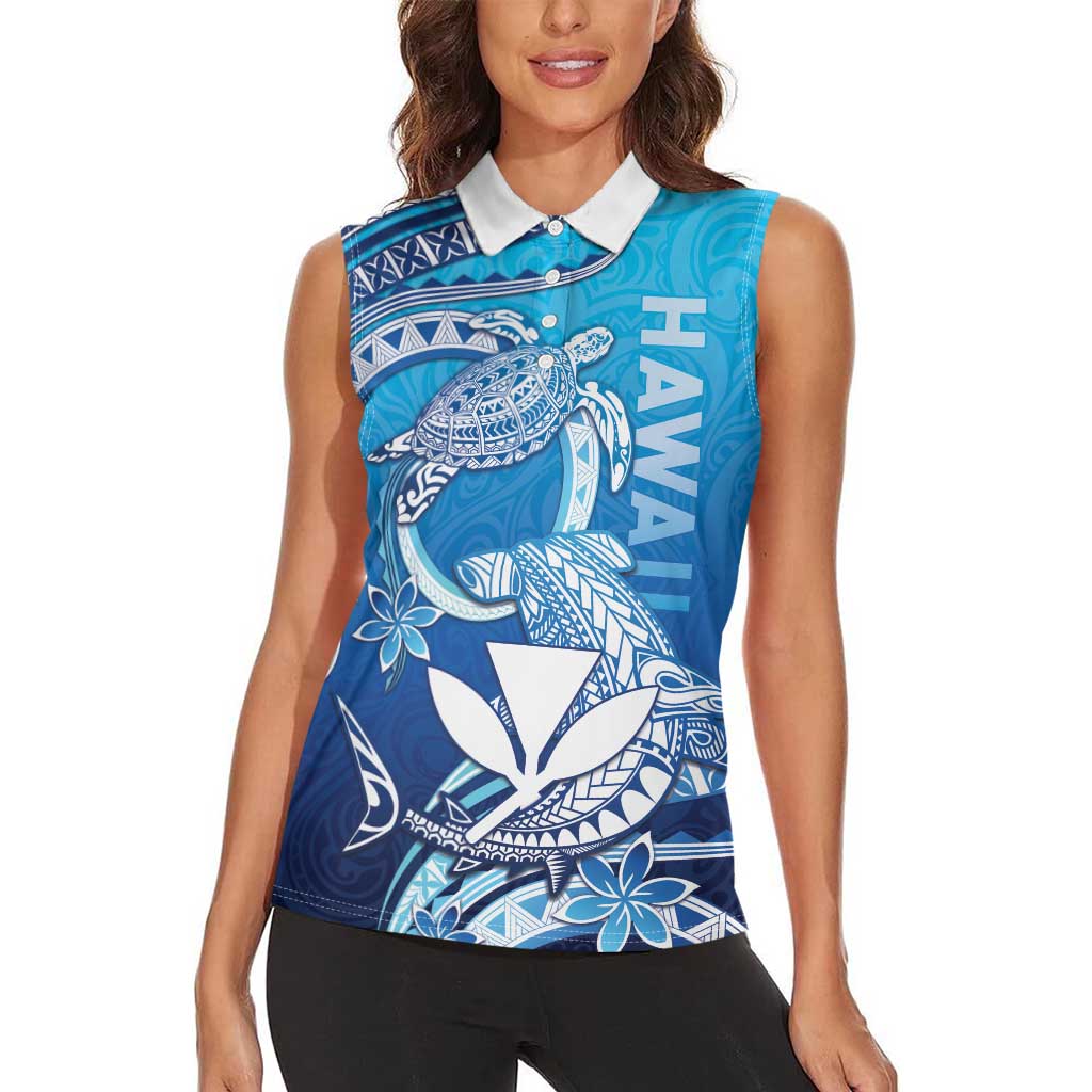 Hawaii Women Sleeveless Polo Shirt Turtle With Hammerhead Shark Oceanic