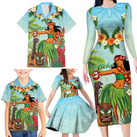 Hawaii Lei Day Family Matching Long Sleeve Bodycon Dress and Hawaiian Shirt Hula Girl With Tropical Forest DT04 - Polynesian Pride