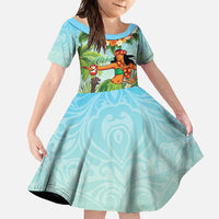 Hawaii Lei Day Family Matching Mermaid Dress and Hawaiian Shirt Hula Girl With Tropical Forest DT04 Daughter's Dress Blue - Polynesian Pride