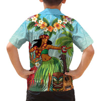 Hawaii Lei Day Family Matching Off The Shoulder Long Sleeve Dress and Hawaiian Shirt Hula Girl With Tropical Forest DT04 - Polynesian Pride