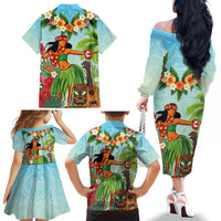 Hawaii Lei Day Family Matching Off The Shoulder Long Sleeve Dress and Hawaiian Shirt Hula Girl With Tropical Forest DT04 - Polynesian Pride