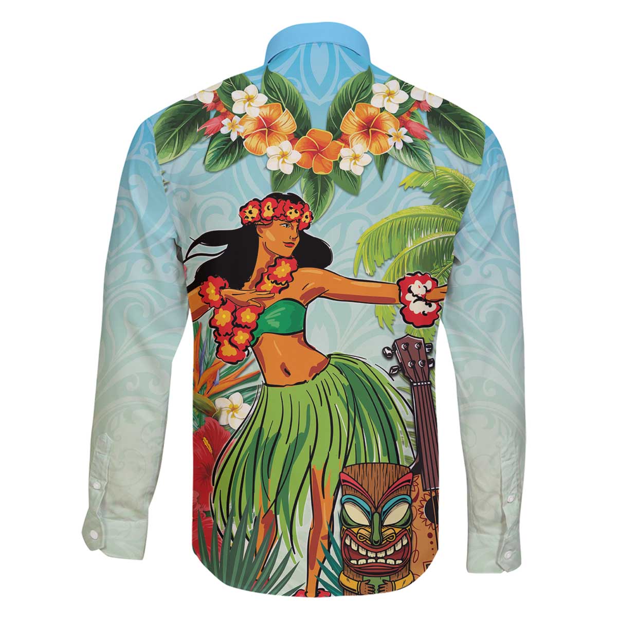 Hawaii Lei Day Family Matching Off The Shoulder Long Sleeve Dress and Hawaiian Shirt Hula Girl With Tropical Forest DT04 - Polynesian Pride