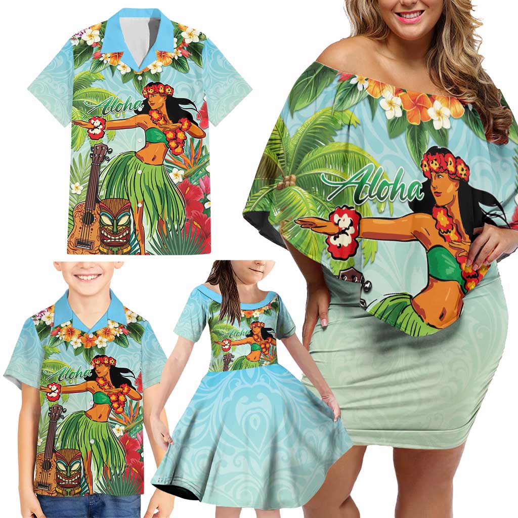 Hawaii Lei Day Family Matching Off Shoulder Short Dress and Hawaiian Shirt Hula Girl With Tropical Forest DT04 - Polynesian Pride