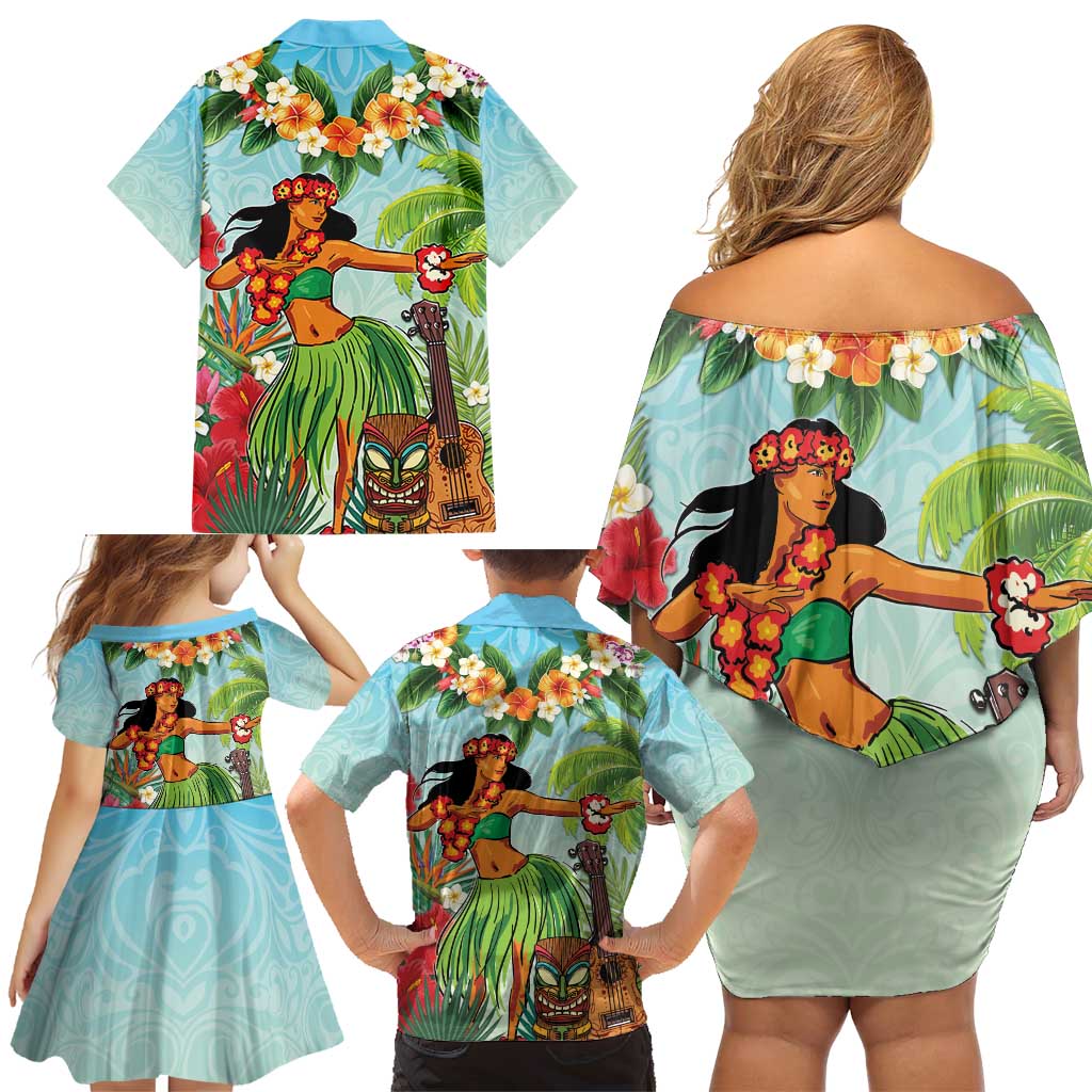 Hawaii Lei Day Family Matching Off Shoulder Short Dress and Hawaiian Shirt Hula Girl With Tropical Forest DT04 - Polynesian Pride