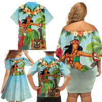 Hawaii Lei Day Family Matching Off Shoulder Short Dress and Hawaiian Shirt Hula Girl With Tropical Forest DT04 - Polynesian Pride