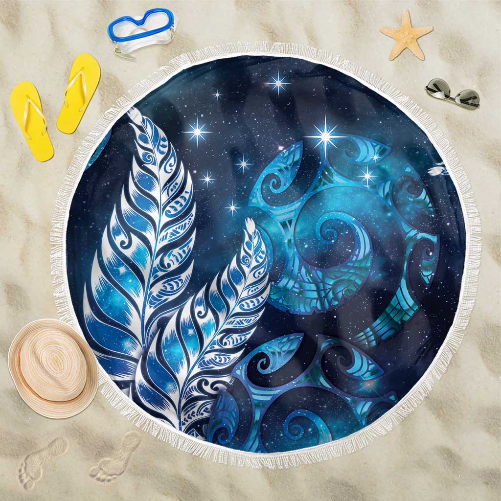 New Zealand Matariki Beach Blanket Maori Koru Mix Silver Fern DT04 One Size 150cm Blue - Polynesian Pride
