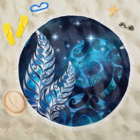 New Zealand Matariki Beach Blanket Maori Koru Mix Silver Fern DT04 One Size 150cm Blue - Polynesian Pride