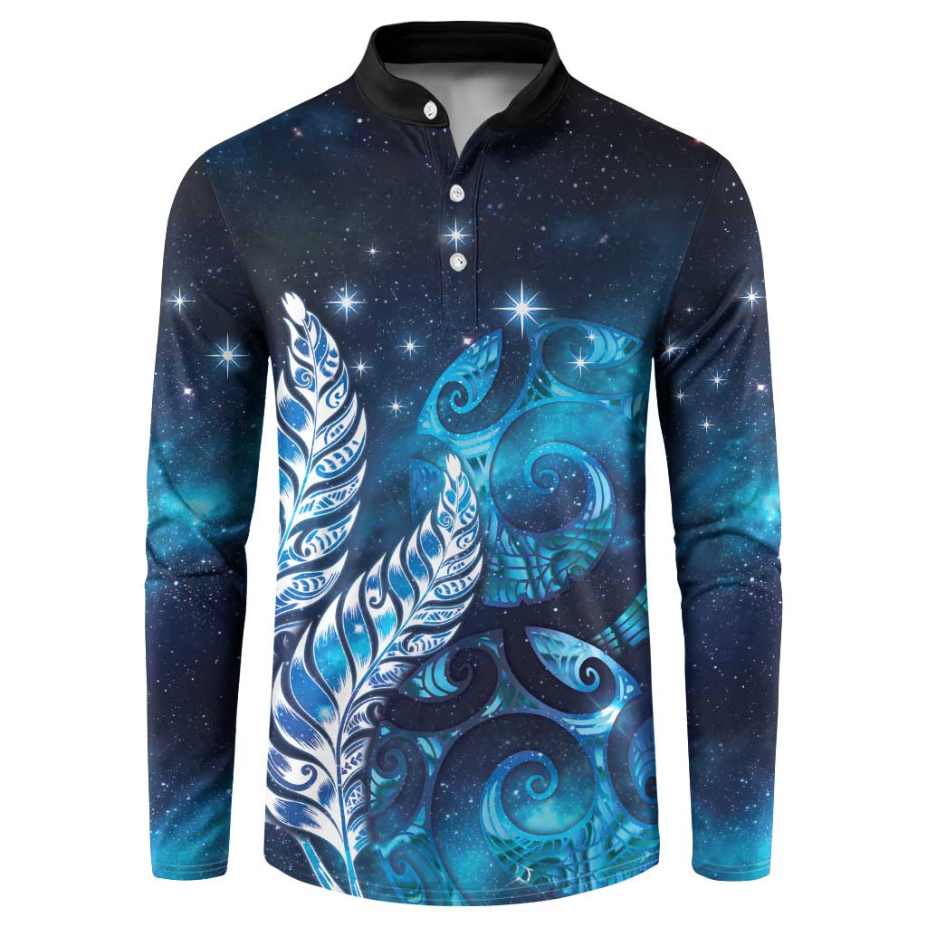 New Zealand Matariki Button Sweatshirt Maori Koru Mix Silver Fern DT04 Blue - Polynesian Pride